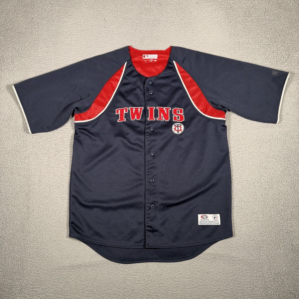 Minnesota Twins Jersey Mens Large Blue Majestic MLB Baseball True Fan Series